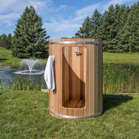 Rainbow Barrel Outdoor Shower - Clear Red Cedar - Majestic Patio