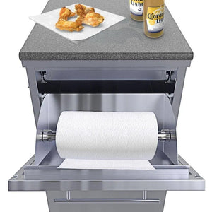 Sunstone 18″Combo Paper Towel Holder/Cutlery Drawer with Cutting Board & Insulated Ice Chest Dry Storage Drawer with Drain – SBC18DPIC - Majestic Patio