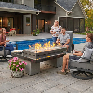 Uptown Black Linear Fire Pit Table - Majestic Patio