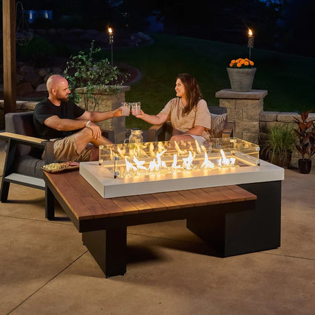 Uptown Coastal Grey Linear Gas Fire Pit Table - Majestic Patio