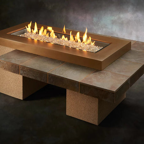 Uptown Coastal Grey Linear Gas Fire Pit Table - Majestic Patio