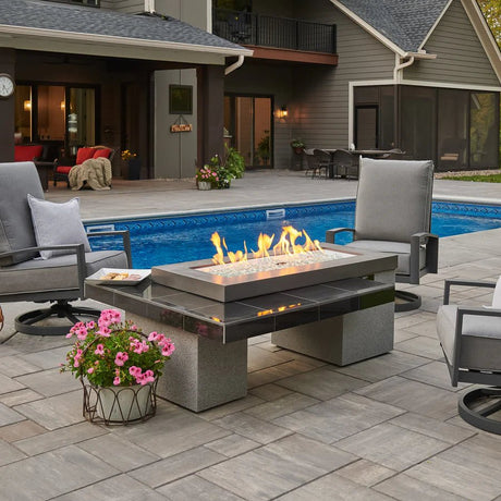 Uptown Coastal Grey Linear Gas Fire Pit Table - Majestic Patio