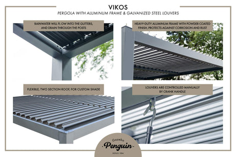 Vikos 10 x13 Aluminum stand alone Pergola - Majestic Patio