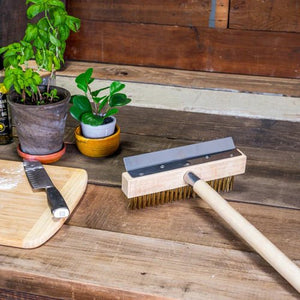 Wood Fired Oven Brush w/Wood Handle, Stainless Steel Scraper - Majestic Patio