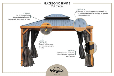 Yosemite Gazebo Aluminum frame wood finish - Majestic Patio