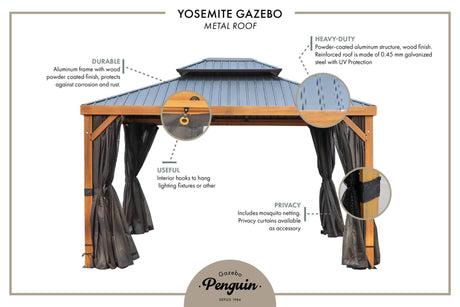 Yosemite Gazebo Aluminum frame wood finish - Majestic Patio